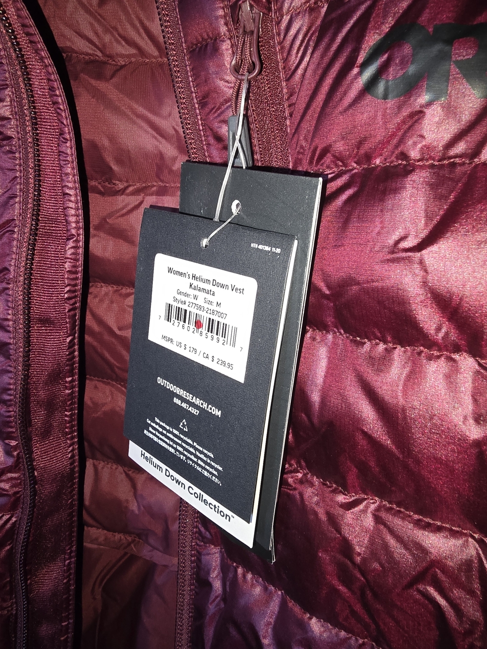 Womens M Outdoor Research Quilted Insulated Vest - Burgundy Plum NWT - Picture 3 of 9